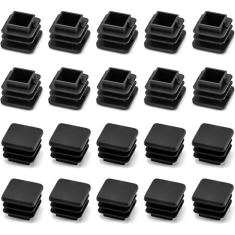20 PCS 2 x 2 cm Embout de Bouchon en Plastique Noir carré pour Tube de Tuyau, Jambe de Chaise (1/4)