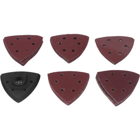 Kit de Coussinets de Ponçage détaillé 51pcs avec 6 Trous D'élimination de la Poussière, Papier de Verre Triangulaire de 3,5 Pouces pour Métal en Bois (1/4)