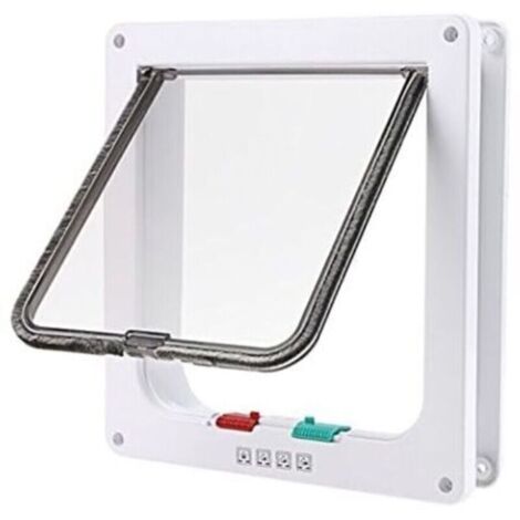 Chatière Porte à 4 Positions Grande Blanc Porte Verrouillable pour Chat ou Chien Facile à Installer(23cmx 25cmx 5.5cm) (1/4)