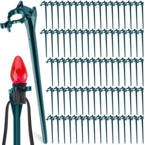 Piquets pour guirlandes lumineuses de Noël 7,5 pouces, universels, pour jardin, extérieur, pour guirlandes lumineuses de Noël, allées et allées (50, vert) (1/4)