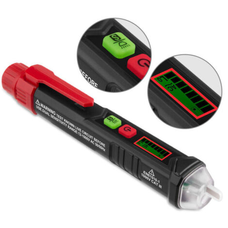 Détecteur de tension sans contact, testeur de tension avec double sensibilité 12 V/48 V-1000 V, écran LCD, test de fil phase/neutre, lampe de poche, alarme sonore (1/4)