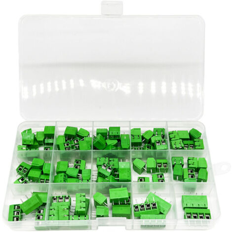 100 Pièces PCB Vis Connecteur, 5mm Pas 2 Broches / 3 Broches / 4 Broches PCB Bornier à Vis, pour Arduino (85 x 2 Broches, 10 x 3 Broches, 5 x 4 Broches, Vert) (1/4)