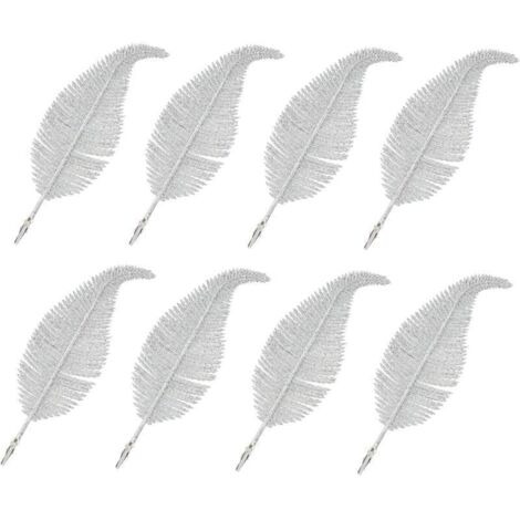 8pcs Christmas Tree Topper Feather Clips, Christmas Glitter Feathers, Christmas Home Decoration (Silver) (1/4)