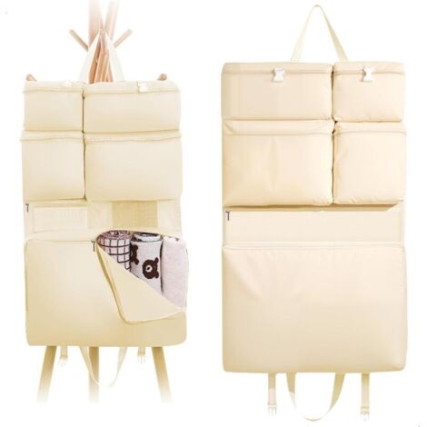 Rangement Porte à Suspendre,Etagere Suspendue pour Le Derrière Portes et en Voyage,Rangement Mural avec Sept Compartiments pour Ranger Vêtements,Chaussettes et Documents,1 Beige (1/4)