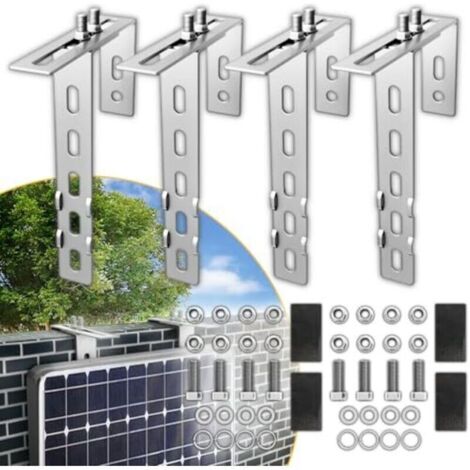4x support de centrale électrique de balcon en acier inoxydable 304 épaissi de 3 mm, support de balcon réglable pour modules solaires, support de module solaire balcon pour balustrades rondes carrées, (1/4)