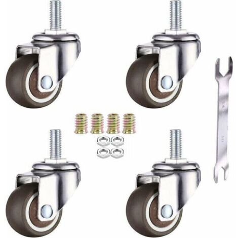 Lot De 4 Roulettes Pivotantes Pour Meubles - M6 X 15 Mm - Avec Filetage De 25 Mm - Caoutchouc Souple - Filetage Tpe - Mini Roulettes De Meubles (25 Mm) (1/4)