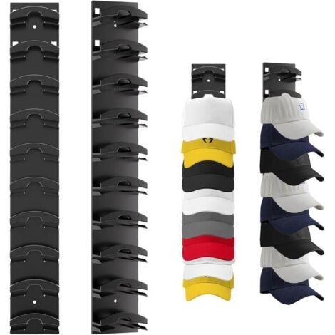 Lot de 2 supports de casquettes autocollants, support à chapeau avec adhésif puissant, support de casquette sans perçage, support de casquette de baseball, rangement pour casquettes de baseball