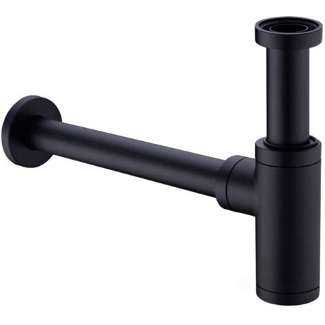 Siphon universel de vidange de lavabo en laiton avec tuyau d'extension de 200mm, Siphon réglable de 1 1/4x32mm, Anti-odeur, Anti-fuite, noir mat (1/4)