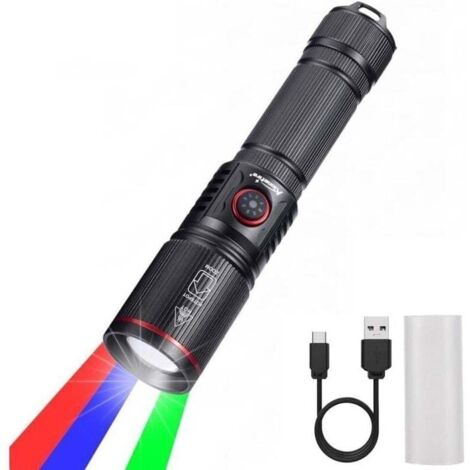 SV96 RGBW 4 Couleurs Multicolore LED Lampe Torche Rechargeable USB C Blanc Vert Lumière Bleue, Lampe de Poche Rouge Stroboscopique Zoom avec Batterie incluse pour Nuit, Animal, Astronomie (1/4)