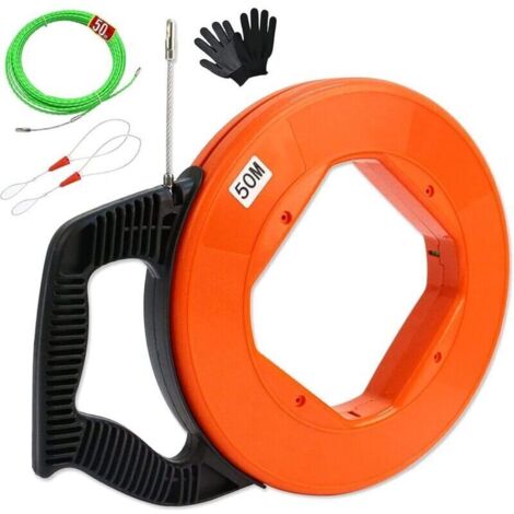 Aiguille Electricien, 50m 4,5mm Tire Fil en Acier Tire Fils Electrique Tire Cable Electrique Tire Fils Electricien Aiguille Baguette Tire Fil Electricien avec 2 Ressorts de Guidage (1/4)