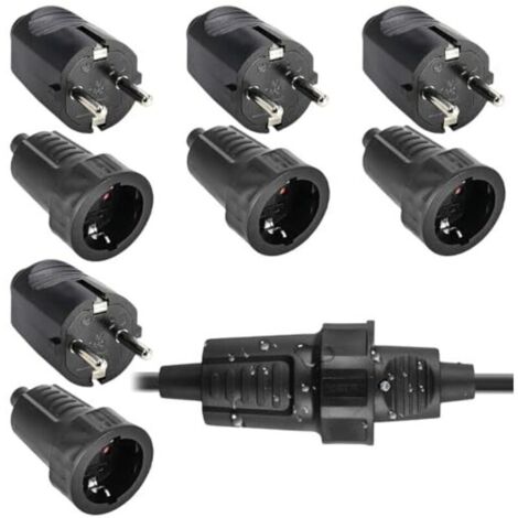 4 paires de prises et fiches : fiche de sécurité 250 V 16 A IP54, ensemble de prise et fiche bipolaire en caoutchouc avec serre-câble, fiche étanche adaptée à une utilisation extérieure, (1/4)