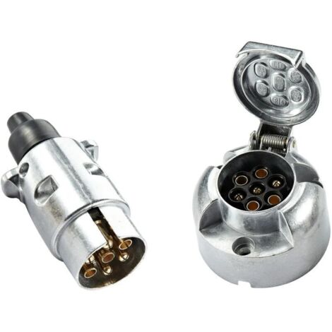 Prise Remorque Métal et Fiche Électrique remorque, Prise Attelage 7 Broches Femelle 12V Connecteur Prise Remorque Male 7 Broches Alliage D'aluminium Étanche pour Camion RV Bateau -