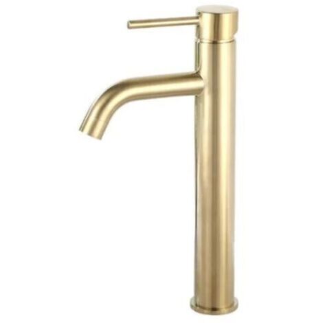 Robinet de lavabo de salle de bain, design moderne et créatif, poli, monotrou, or brossé, laiton massif (2 tuyaux inclus) - RW (1/4)