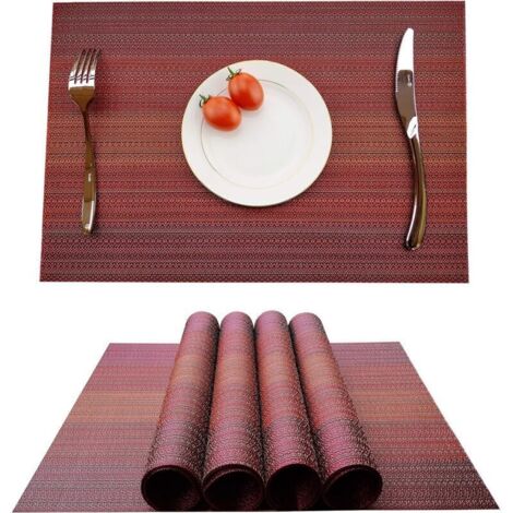Lot de 4 sets de table en PVC, antidérapants et lavables, résistants à la chaleur et aux salissures, Fibres synthétiques, rouge, 4 (1/4)