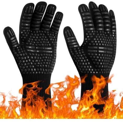 1 Paire Gants de Barbecue, Gants de Four Anti-Chaleur Jusqu'à 800°C, Gants Cuisine Résistant à la Chaleur et Antidérapants, Gant Cuisson Chaleur pour BBQ/Four/Gril/Cheminée/Soudage/Cuisson au Four,Noi (1/4)