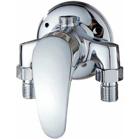 Mitigeur de douche mural en laiton chromé, monocommande pour eau chaude et froide, finition chromée. (1/4)