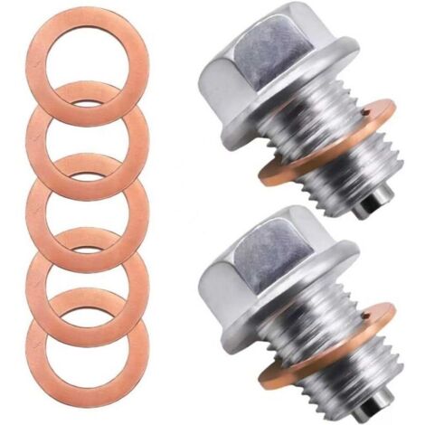2PCS Bouchon de Vidange d'huile Magnétique M14x1,5, vis en Acier Inoxydable pour Carter d'huile, Bouchon avec 5 Rondelles en Cuivre Bouchon de Vidange pour Voitures Motos et Bateaux (1/4)