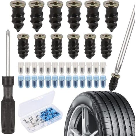 30 Clous en Caoutchouc pour réparation de Pneu de Voiture et Moto,avec Tournevis, Clous en Caoutchouc de Pneu sous Vide, Clou reparation pneu Convient aux Voitures, Motos(15 S+15 L) (1/4)