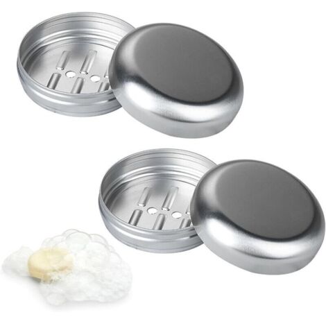 Lot de 2 porte-savon de voyage en aluminium de 100 ml avec couvercle en métal avec égouttement pour douche, voyage, randonnée, salle de bain, école, salle de sport (1/4)