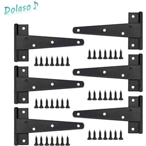 Charniere Porte Lourde 6pcs, Charniere Porte 6 Pouces, Charnière en T Noires, Charniere Plate Inox Charnières de Portes en Fer Charnières Robustes (1/4)