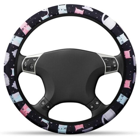 Couvre Volant Voiture, Couvre Volant en Cuir Microfibre, Respirant et Antidérapant pour Véhicules, Accessoires Auto Decoration Interieur, Taille Universel 38 cm (Chaton) (1/4)