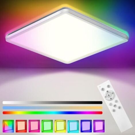 Plafonnier LED 24 W à intensité variable avec télécommande, 7 couleurs RGB, température de couleur réglable 3000 K/4000 K/6500 K, plafonnier LED ultra-mince 3200 lm [Classe d'efficacité énergétique D]