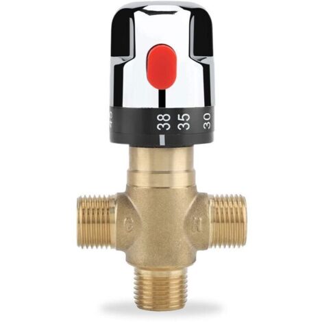 Mitigeur Thermostatique, Vanne de Contrôle de la Température de L'eau en Laiton Massif G1/2, Mitigeur Thermostatique à Trois Voies, pour une Utilisation dans la Salle de Bain, les Toilettes, l (1/4)