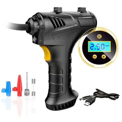 Cordless Tyre Inflator Air Compressor, 12V USB Rechargeable Battery 150PSI Portable Car Tyre Pump, Electric Digital Tyre Pump with LED Light and 2 Nozzle Adaptors for Car Motorcycle Bicycle (1/4)