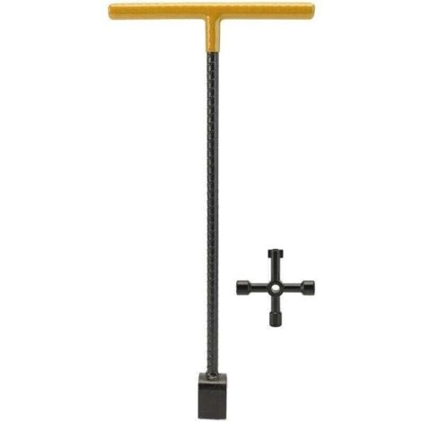 Clé à clé multifonctionnelle en T pour compteur d'eau en acier avec outil utilitaire à 4 voies pour robinets de vannes jaune (1/4)