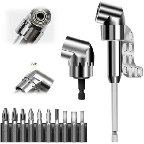 Adaptateur de tournevis coudé à 105°, embout de tournevis coudé 2025 avec embout multifonctionnel, entraînement hexagonal de 6,35 mm, pour garage et chantier (court et long) (1/4)