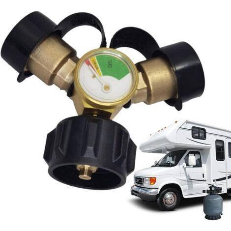 Générique Diviseur De Propane - Raccord Double pour Bouteille de Gaz avec Manomètre,Pièces De Rechange QCC avec Jauge Et Arrêt d'urgence pour Cuisinières, Barbecues, Brûleurs Et Chauffages (1/4)