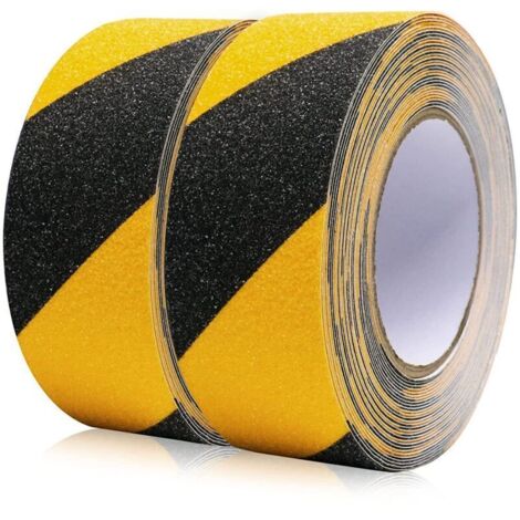 Bandes antidérapantes, 2 rouleaux de 50 mm x 10 m, noir-jaune, ruban adhésif antidérapant grip tape pour escaliers antidérapants intérieurs et extérieurs (1/4)