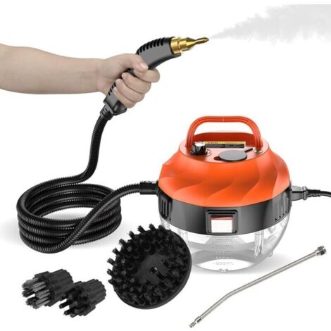 1500W Nettoyeur Vapeur , Nettoyeur Vapeur à Main, avec 3 Têtes de Brosse Réglables sur 6 Niveaux, 10S Chauffage Rapide Nettoyeur Vapeur Multifonctionnel (Orange)