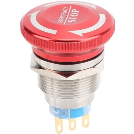 Bouton poussoir d'arrêt d'urgence étanche de 22mm, interrupteur à bouton à tête de champignon autobloquant (3 broches) (1/4)