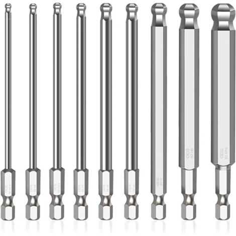 9 pièces 1/4 pouce Hex Embout Visseuse Aimanté, (Taille: H1,5/2/2,5/3/4/5/6/8/10mm) 100mm Embout Visseuse Long Aimanté pour les Tournevis Manuel les (1/4)