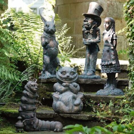 Ensemble de sculptures de jardin au pays des merveilles Statue d'Alice au pays des merveilles Décorations de statue de jardin Intérieur Extérieur Jardin Patio (Ensemble) (1/5)