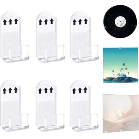 6 Pcs Accroche Vinyle Mural,Porte Vinyle Mural,Support D'affichage Mural pour Disque Vinyle sans vis,Support de Disque Vinyle en Acrylique Transparent Autocollant(Transparent) (1/4)