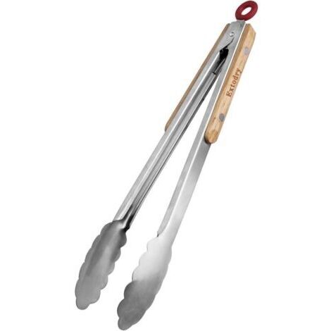 Pince à gril robuste (33 cm) Pince de cuisine, facile à nettoyer et à tenir, poignées en bois résistantes à la chaleur, pinces alimentaires en acier inoxydable, accessoires pour uste (1/5)