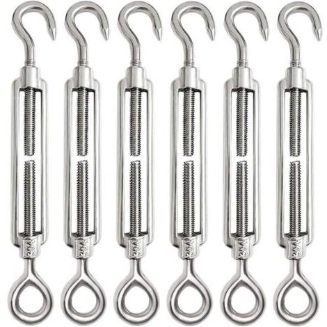Lot de 6 tendeurs de fil - Tendeurs à crochets - Tendeurs en acier inoxydable - Pour une utilisation intensive (M5) (1/4)