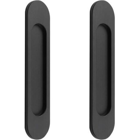 2 poignées de porte coulissante ovales auto-adhésives, en alliage d'aluminium noir mat, poignée sans perforation pour porte de grange coulissante, fenêtres, armoires/18 cm (1/4)