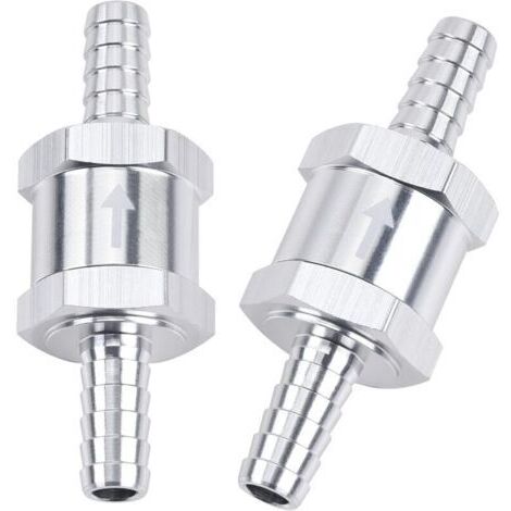 Lot de 2 clapets anti-retour unidirectionnels 1/4" 6 mm pour conduite de carburant, huile, essence, diesel, aluminium argenté (1/4)