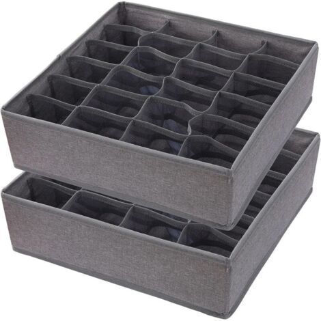 Lot de 2 organiseurs de tiroirs pour sous-vêtements, 48 cellules, pliables, pour vêtements, chaussettes, sous-vêtements, cravates (24 + 24 cellules, gris)