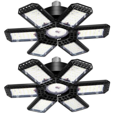 LED Garage Light 2 Pack , 45W 4500LM LED Shop Lights, LED Garage Ceiling Lights with 6+1 Adjustable Panels for Basement, Barn, Warehouse, Attic, Garage Lighting Support E26/E27 Socket (1/4)
