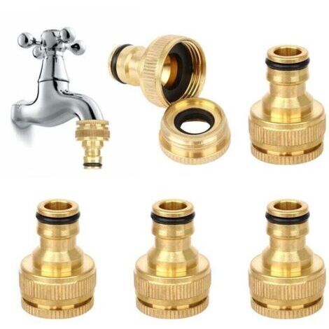 5PCS Raccord Tuyau d'arrosage en Laiton, Connecteur Robinet Tuyau de Jardin Raccord Robinet Tuyau Arrosage Laiton Connecteur de Robinet Fileté 1/2 et 3/4 avec Rondelle (1/4)