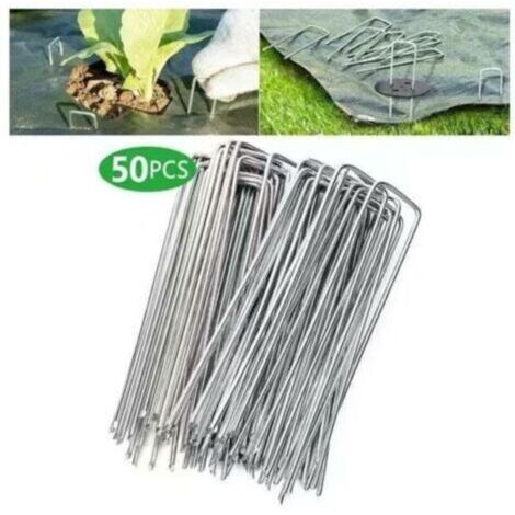 Lot de 50 piquets de fixation en acier galvanisé pour bâche anti-mauvaises herbes - 200x40mm - Ø2,5mm- (1/5)