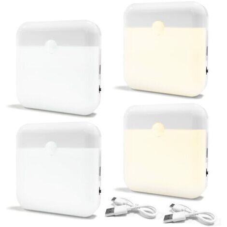 4 PCS Lumiere LED, Veilleuse Automatique avec Détecteur de Mouvement Lumière, Lampe Veilleuse LED Enfant Rechargeable, 2 Modes D'éclairage, Lampes LED Sans Fil (1/4)