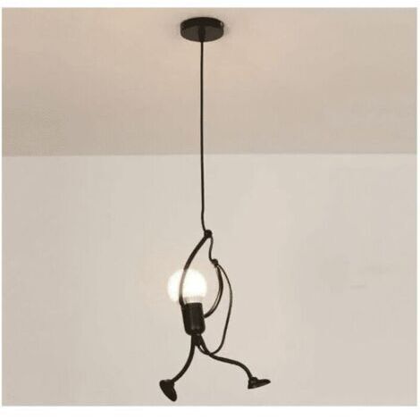 Lampe suspendue moderne en métal noir D26 × H140 cm Finition peinture noire Compatible E27 Lumière ambiante pour chambre enfant (1/5)