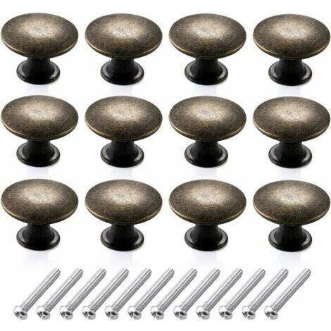 12 pièces Vintage boutons de commode rondes kit de boutons de tiroir, boutons de meubles monotrou pointus rétro Boutons de meubles Bouton en laiton antique pour tiroir de cuisine(30mm,bronze) (1/4)