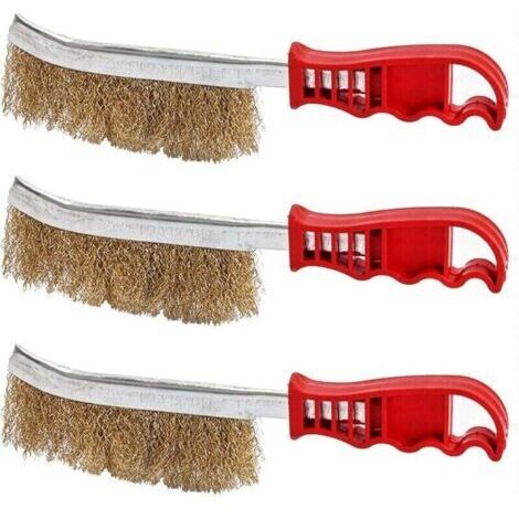 Set of 3 Hand Wire Brushes, Nylon, Brass, Stainless Steel, Large Brass Cleaning Brush for Wood, Welding Slag Cleaning, Rust Removal (1/4)