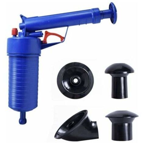 Déboucheur Canalisation WC Air Comprimé - Pompe Pour Evier Cuisine Lavabo - Avec 4 Différentes Ventouses - Bleu (1/4)